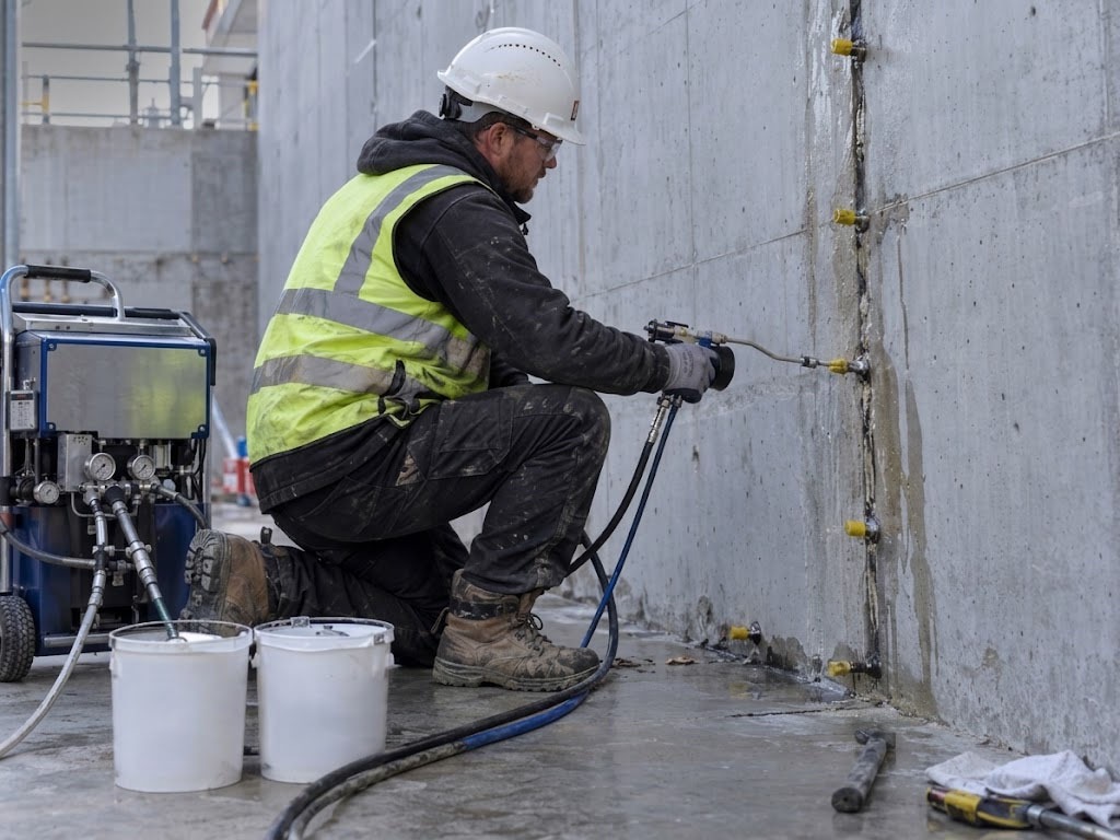 PU Injection waterproofing on concrete joints